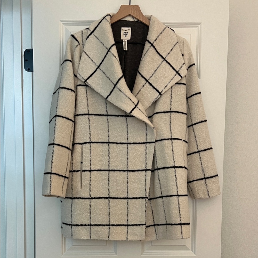 Billabong Cream and Black Grid Pea Coat